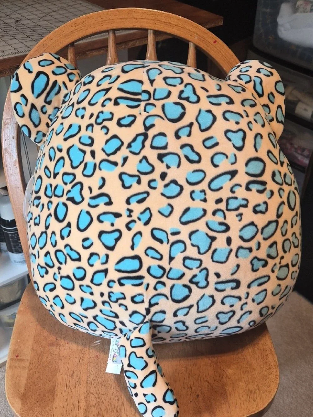 Kellytoy Leopard-Print Bear Plush in Tan and Bright Blue